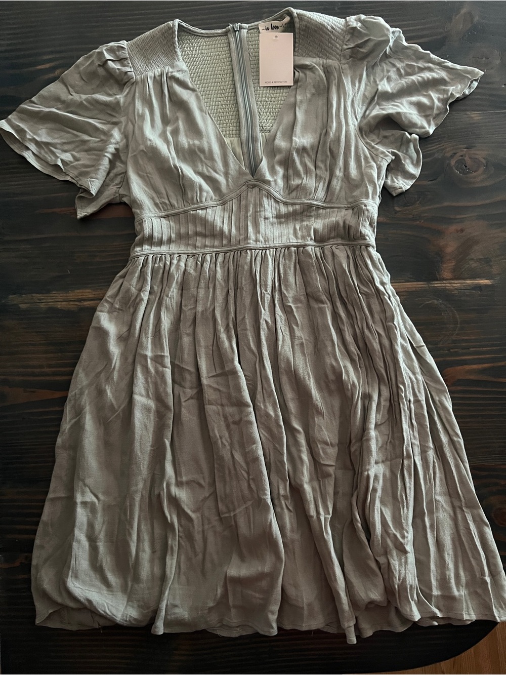 Rose and Remington Light Sage  Smocked Back Rayon Dress Size M - NWT